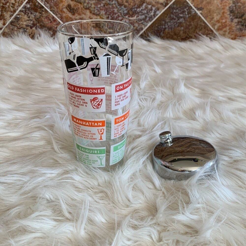 Mid Century Cocktail Recipes Shaker /  Vintage Glass Chrome Cocktail Shaker - Picture 3 of 8